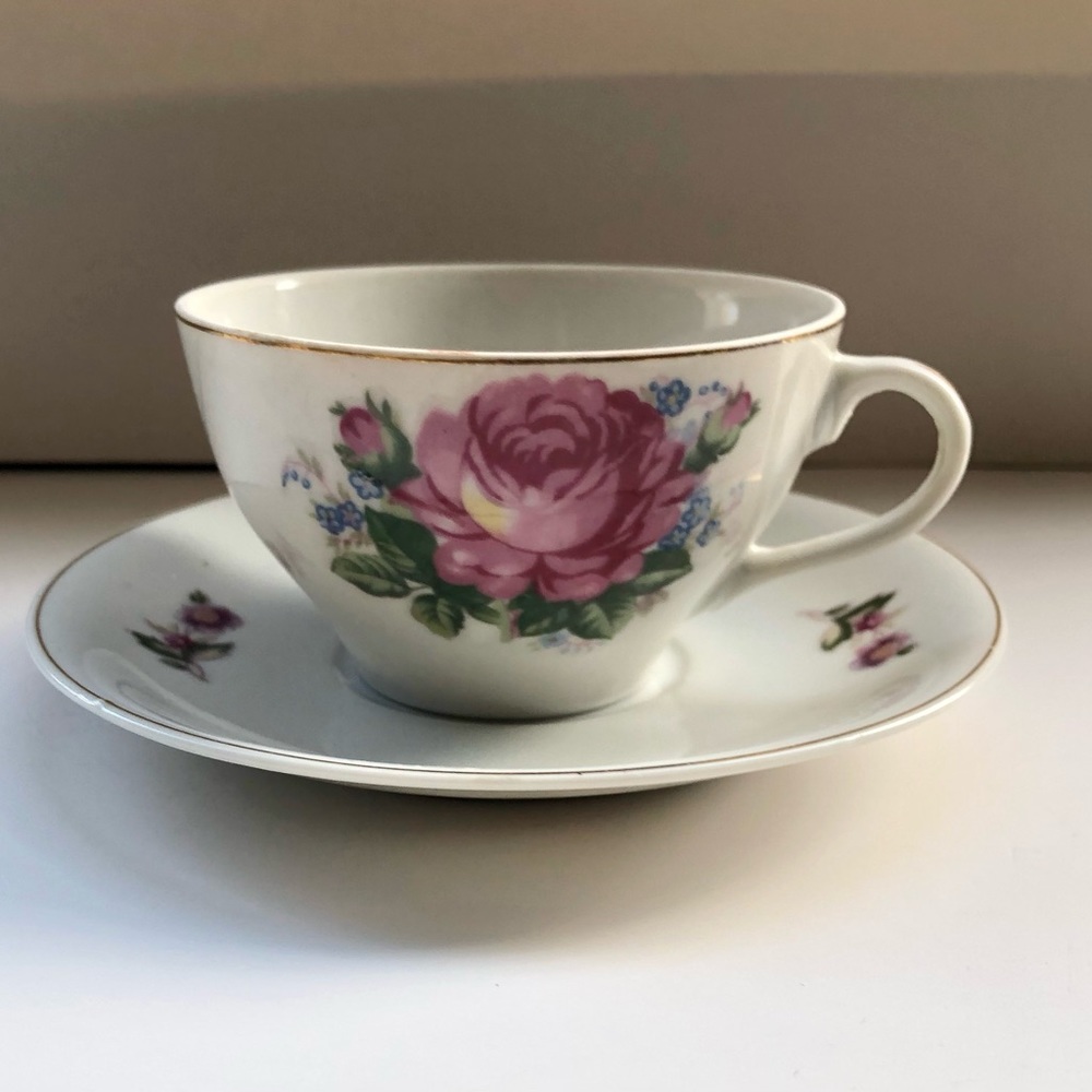 Vintage Rose Teacup and Saucer made in Japan